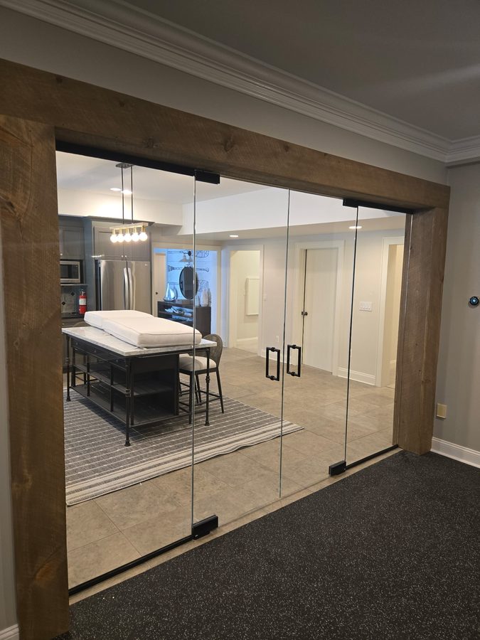 Commercial glass storefront with aluminum framing