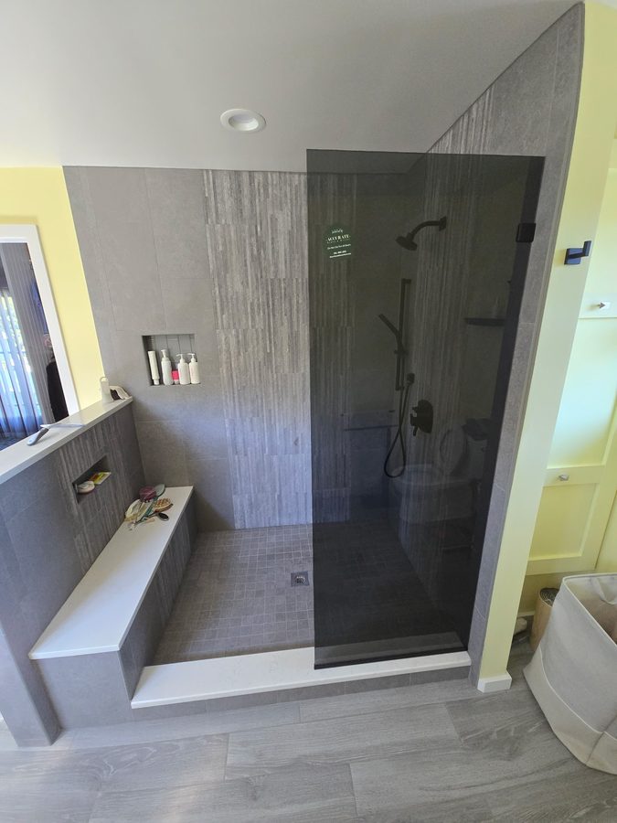 Custom frameless shower door in a Bergen County home