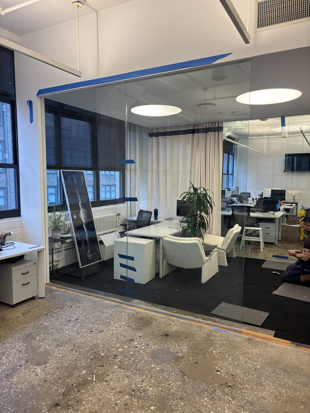 commercial glass storefront and partitions in a Lodi, NJ home